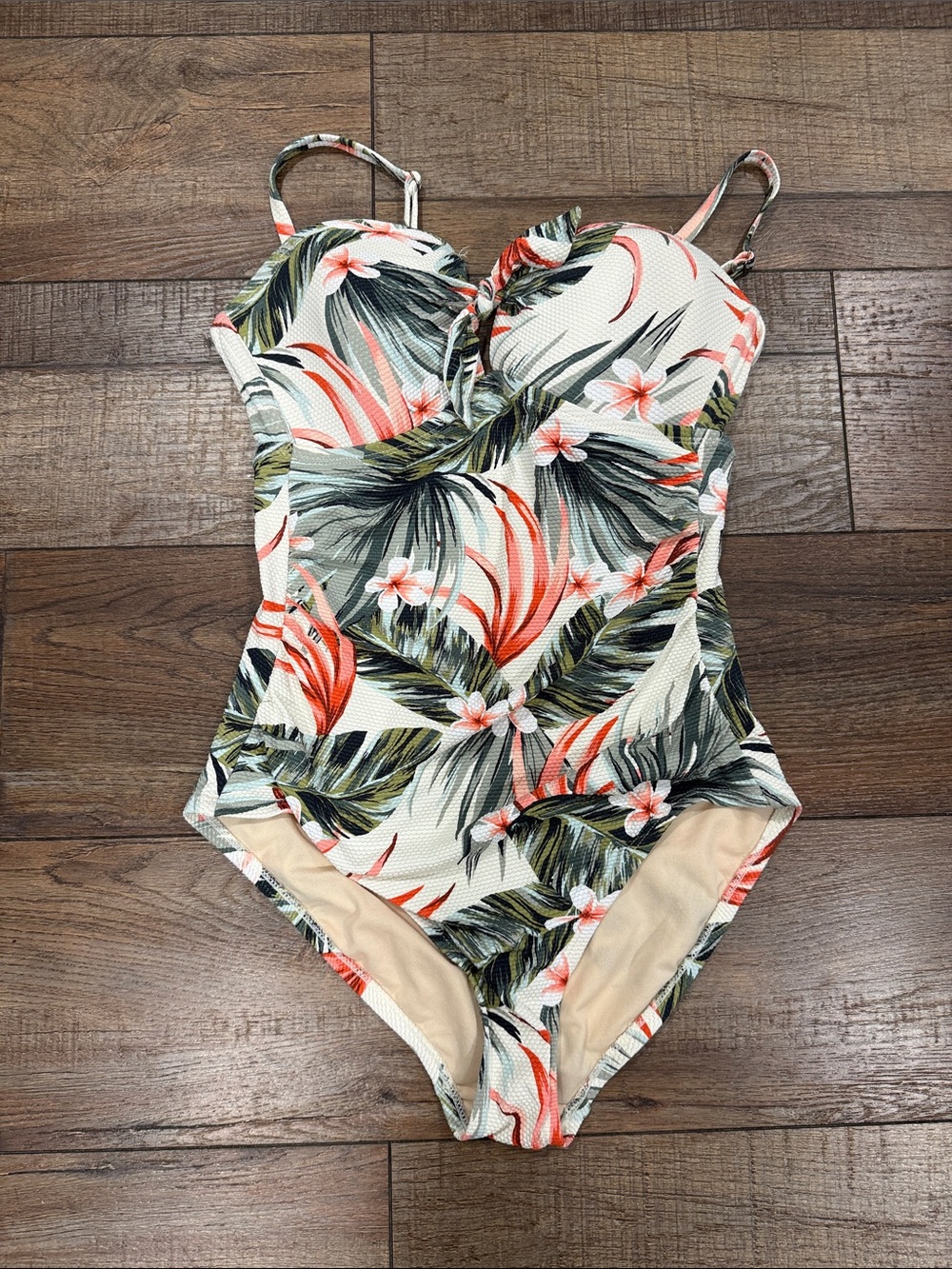 Kona Sol Tropical Floral One-Piece Swimsuit - White/Green/Pink